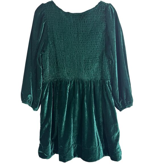 Free People Farrier A-Line Smocked Velvet Mini Dress Green Large Christmas Photo - Picture 13 of 16